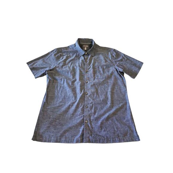 Van Heusen Blue/Gray Short Sleeve Button Up Dress Shirt Men's Sz Large - Picture 1 of 5